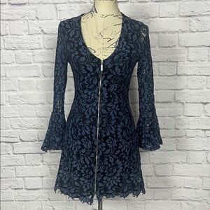 VENUS Blue and Black Floral Lace Dress